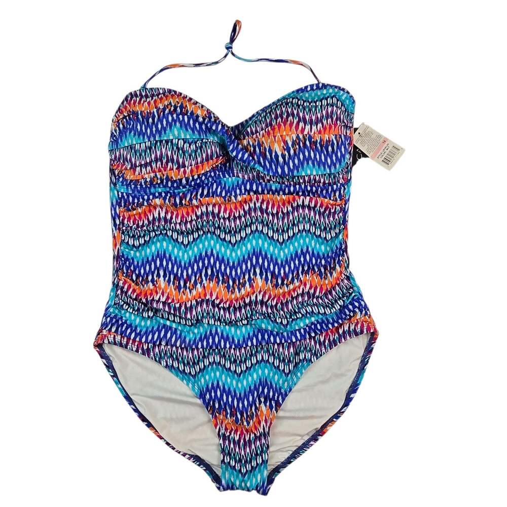 La Blanca Womens One Piece Swimsuit Size 10 Halter Bright Rainbow Blue Bathing